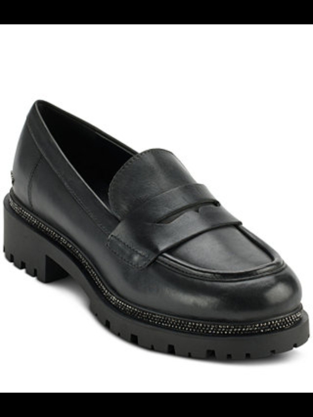 Donna Karan Black Lug-Sole Leather Penny Loafer